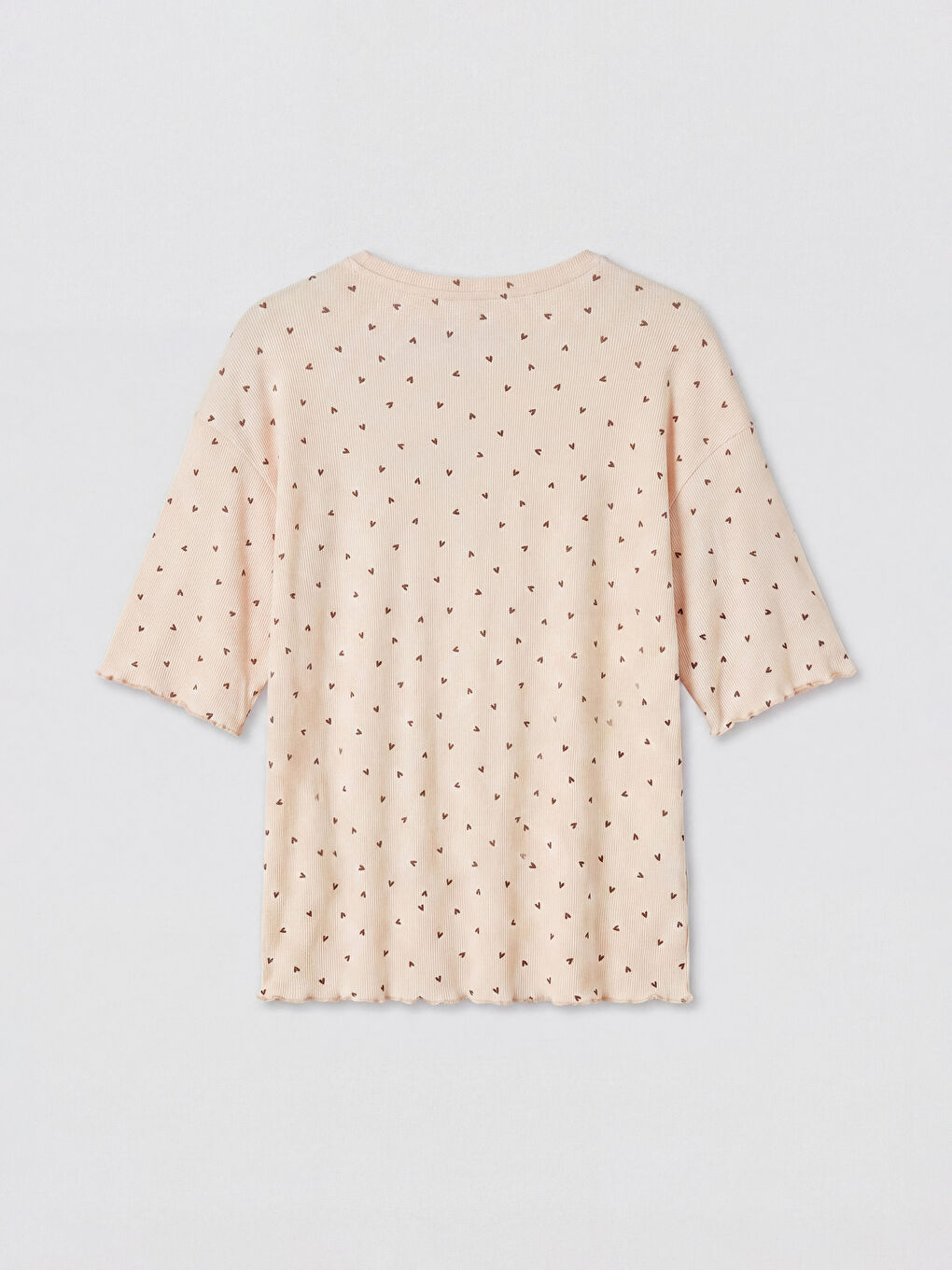Ekru Kalp Desenli Kadın Pijama Üstü-1