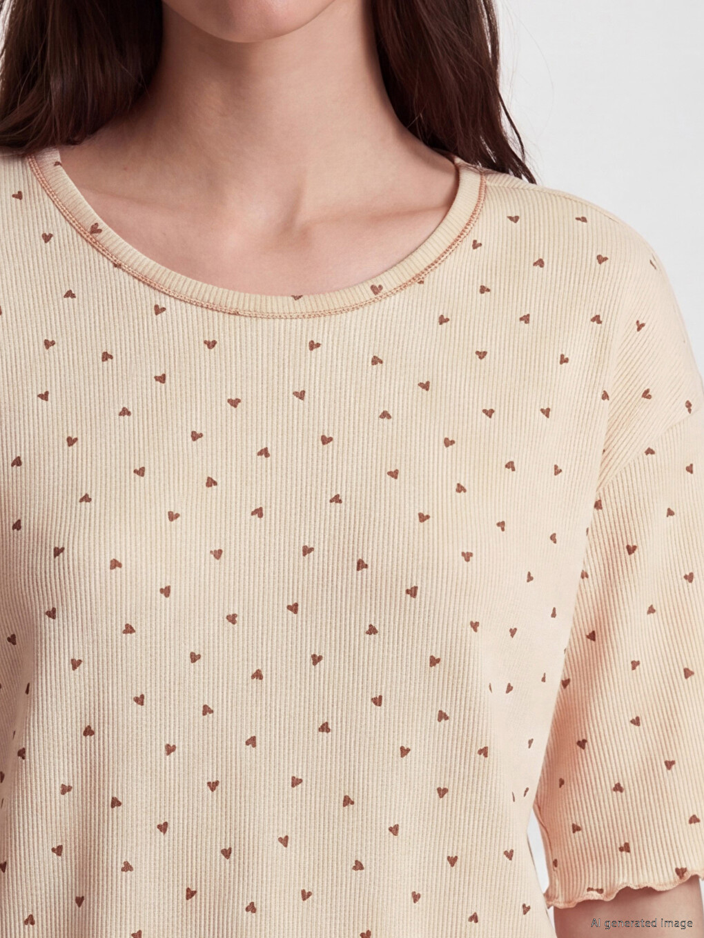 Heart Patterned Women's Pyjamas Top-2
