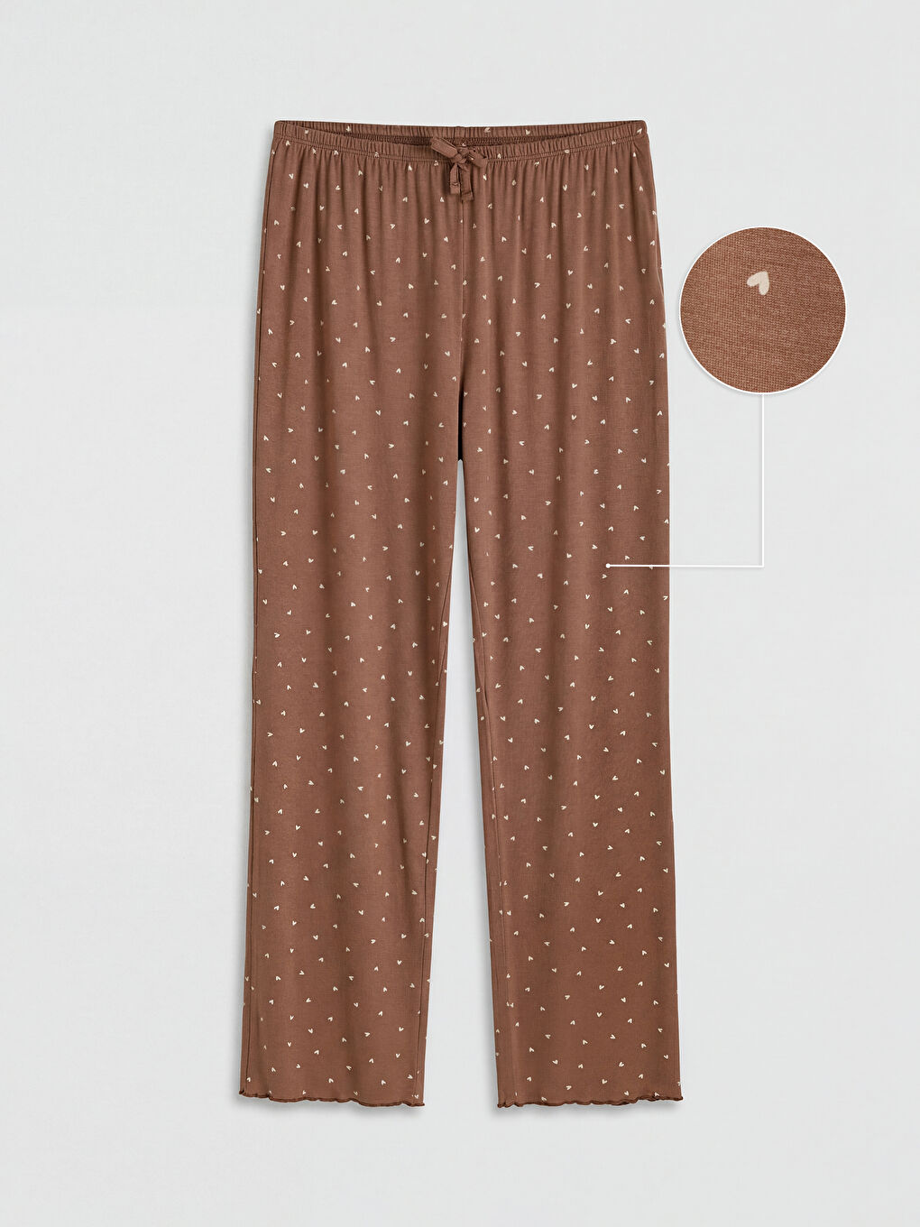 Kahverengi Kalp Desenli Kadın Pijama Altı