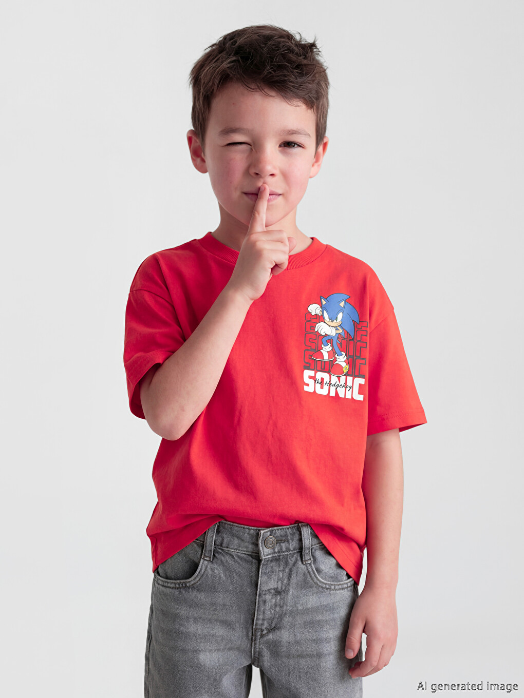 Crew Neck Sonic Printed Boys' T-shirt