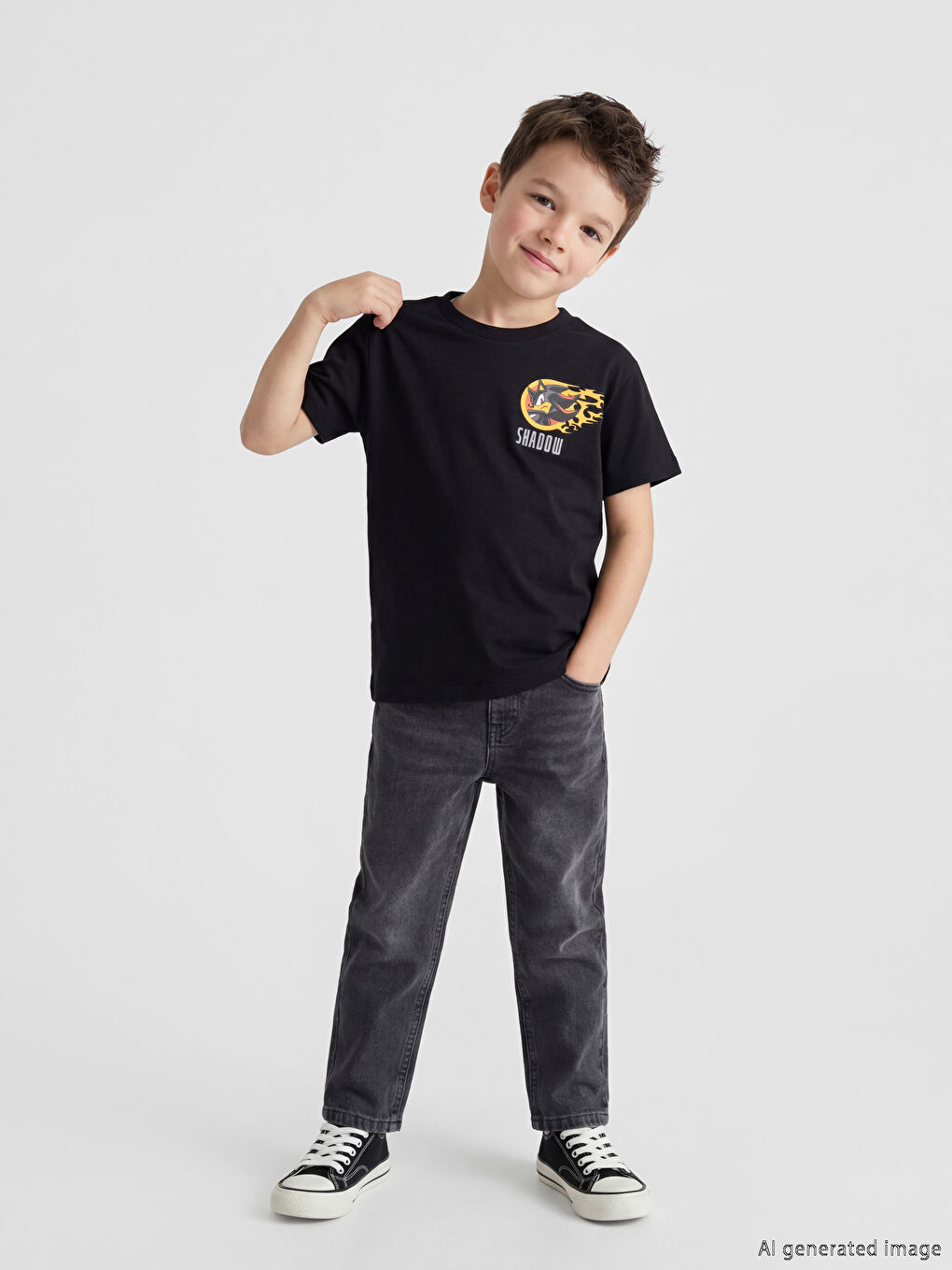 Crew Neck Sonic Printed Boys' T-Shirt