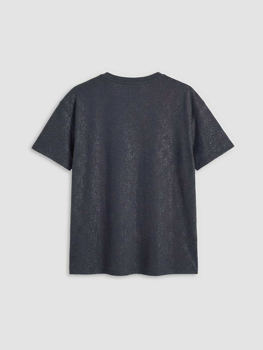 Antrasit Bisiklet Yaka Simli Kadın Tişört-1