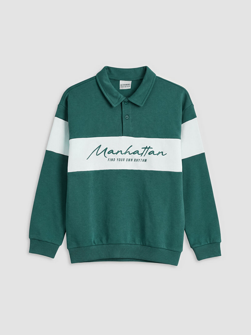 Yeşil Polo Yaka Manhattan Baskılı Erkek Çocuk Sweatshirt