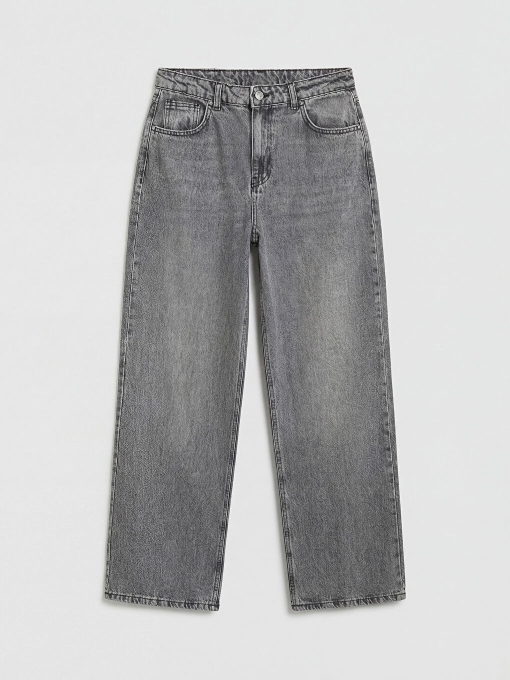 Gri Yüksek Bel Wideleg Kadın Jean Pantolon