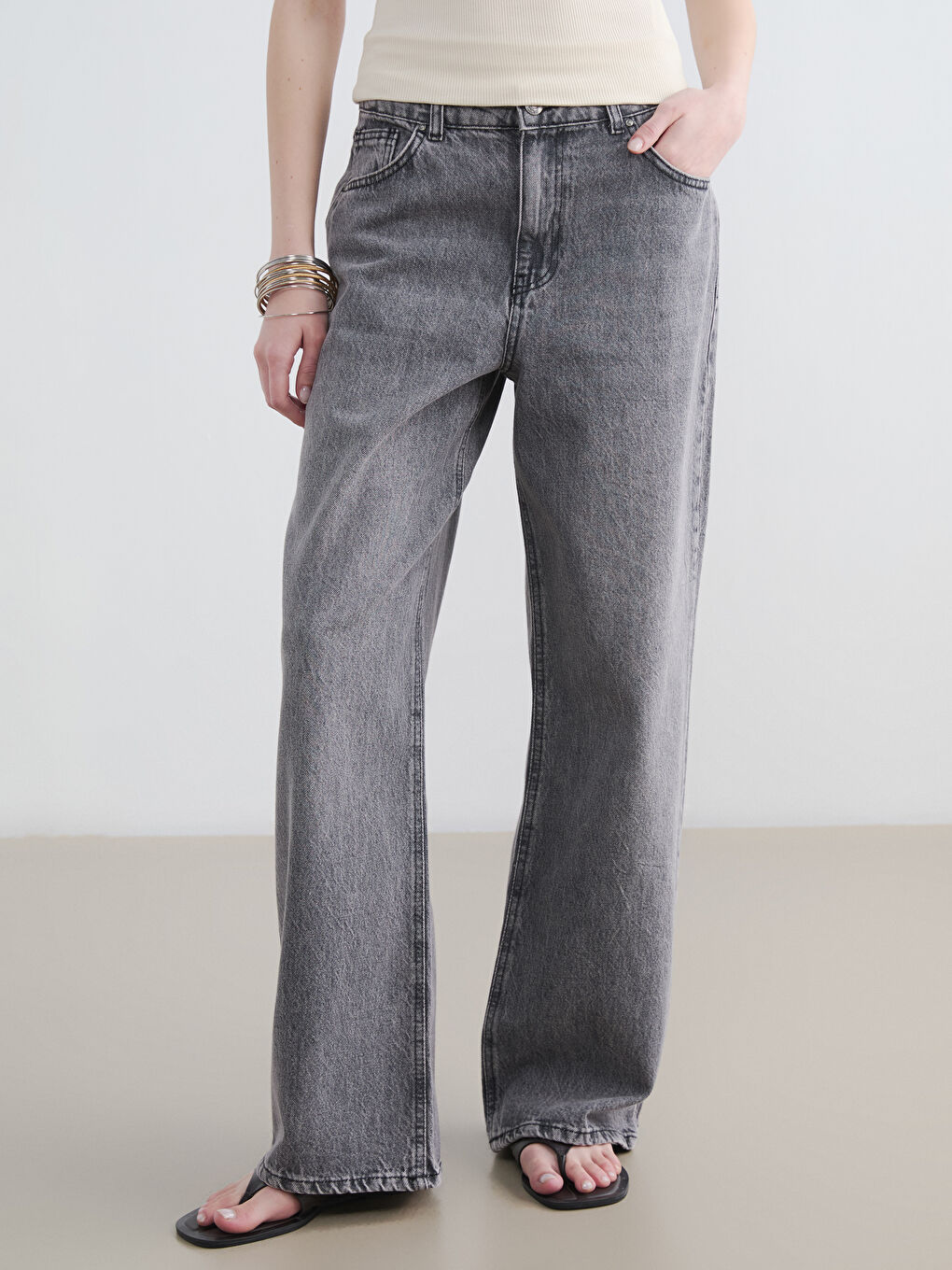 High Waisted Wide Leg Women's Jeans-1