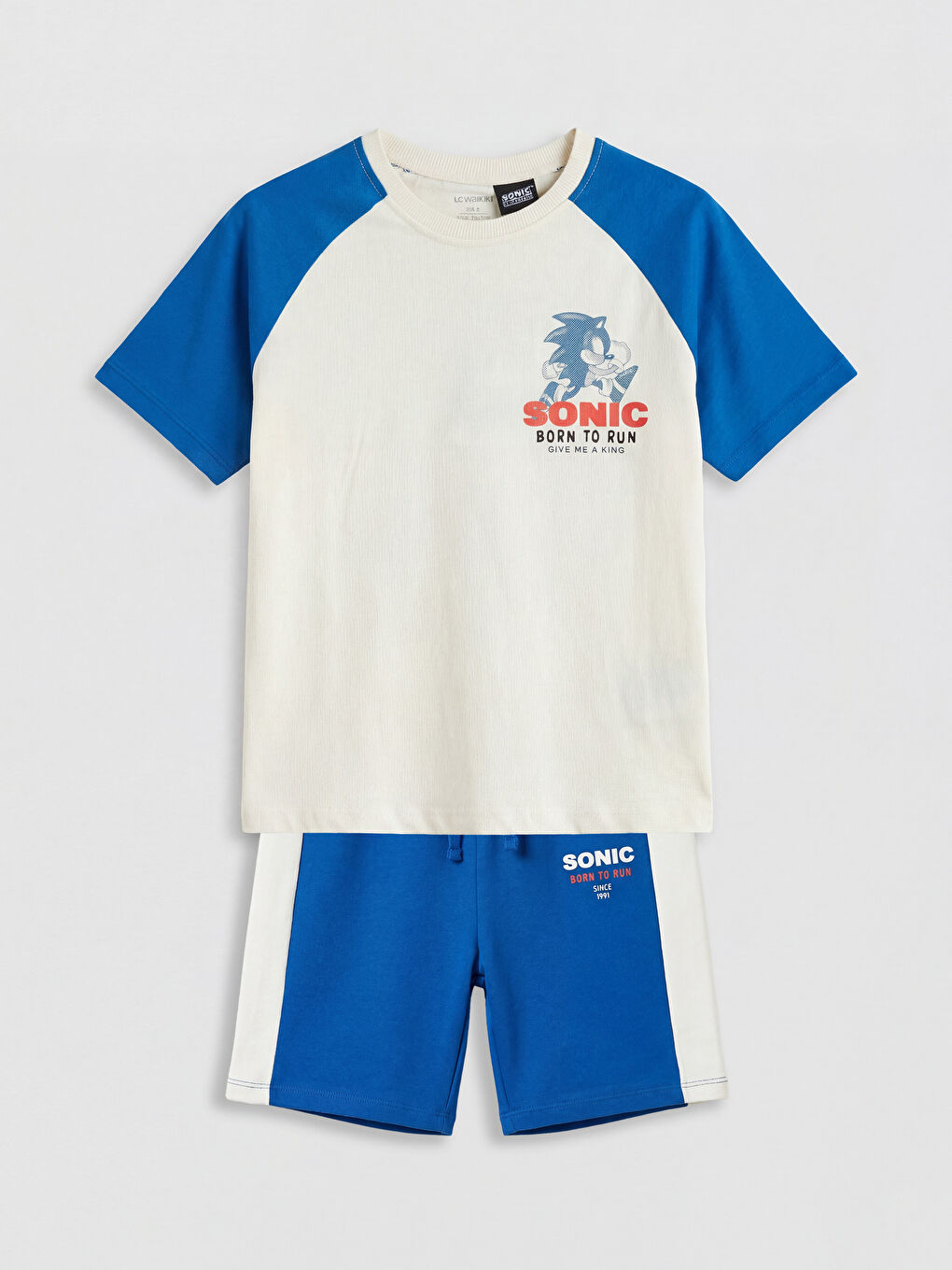 Bej Sonic Baskılı Erkek Çocuk Tişört ve Şort-1