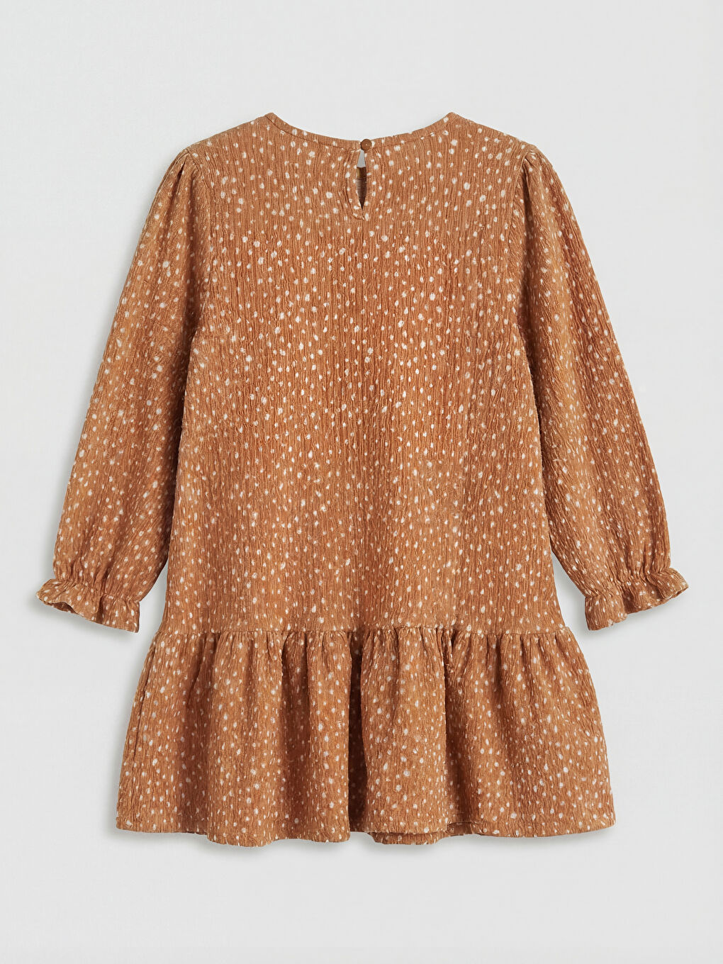 Kahverengi Bisiklet Yaka Fiyonk Detaylı Kız Çocuk Elbise-1