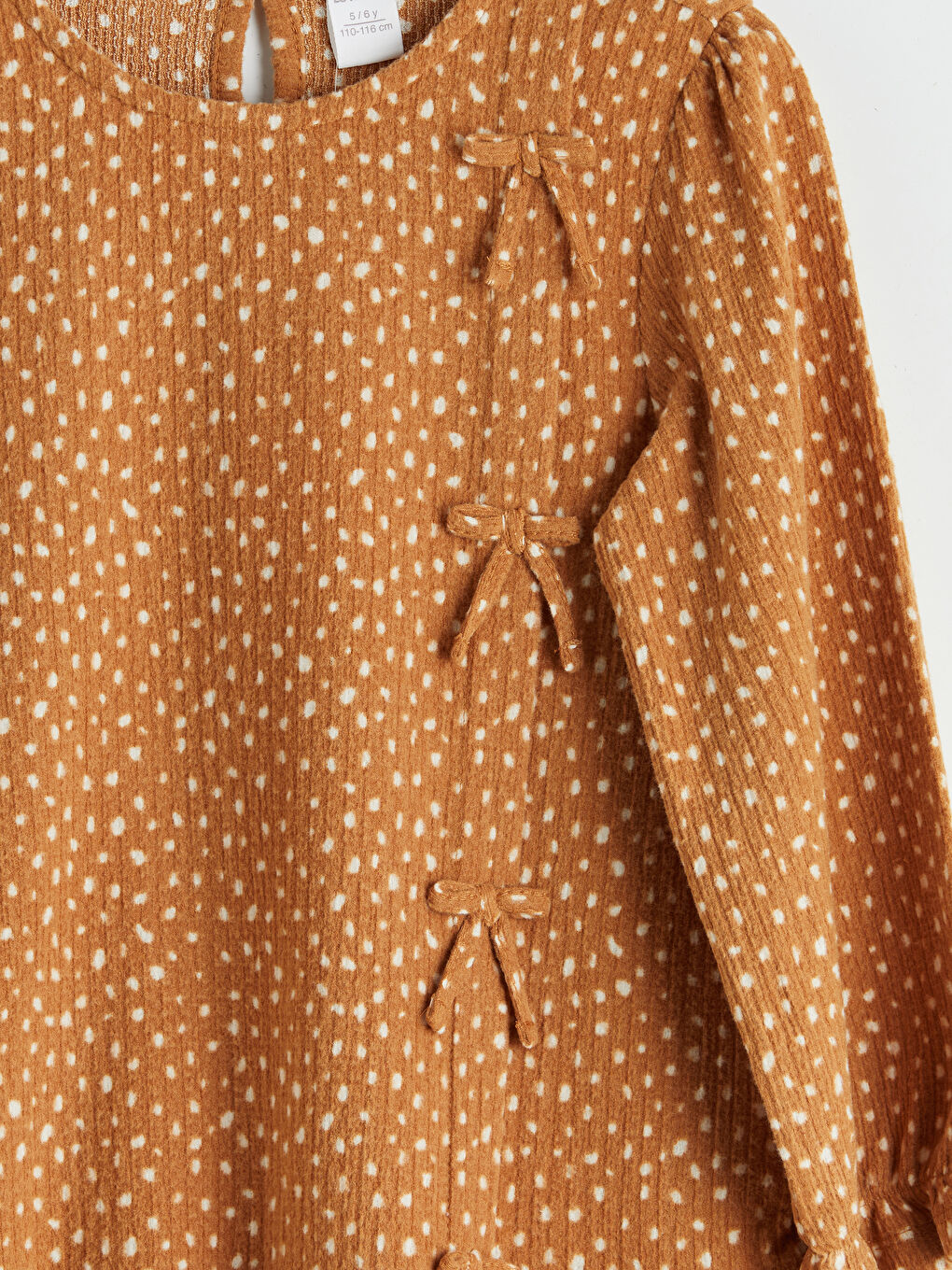 Kahverengi Bisiklet Yaka Fiyonk Detaylı Kız Çocuk Elbise-2