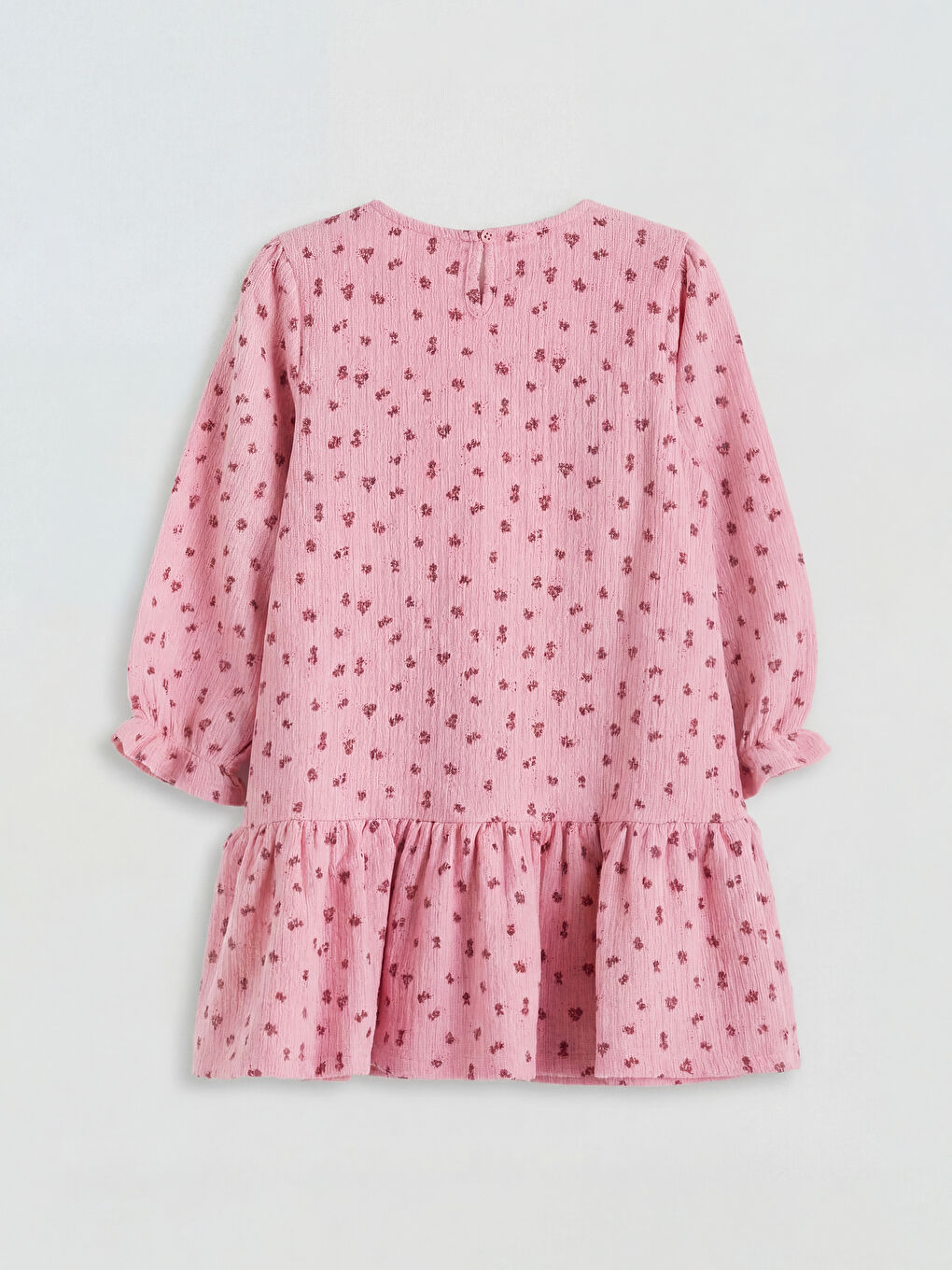 Pembe Bisiklet Yaka Çiçekli Fiyonklu Kız Çocuk Elbise-2
