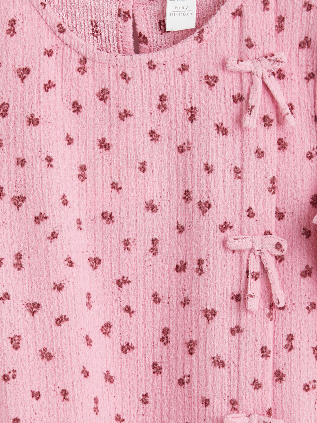 Pembe Bisiklet Yaka Çiçekli Fiyonklu Kız Çocuk Elbise-3