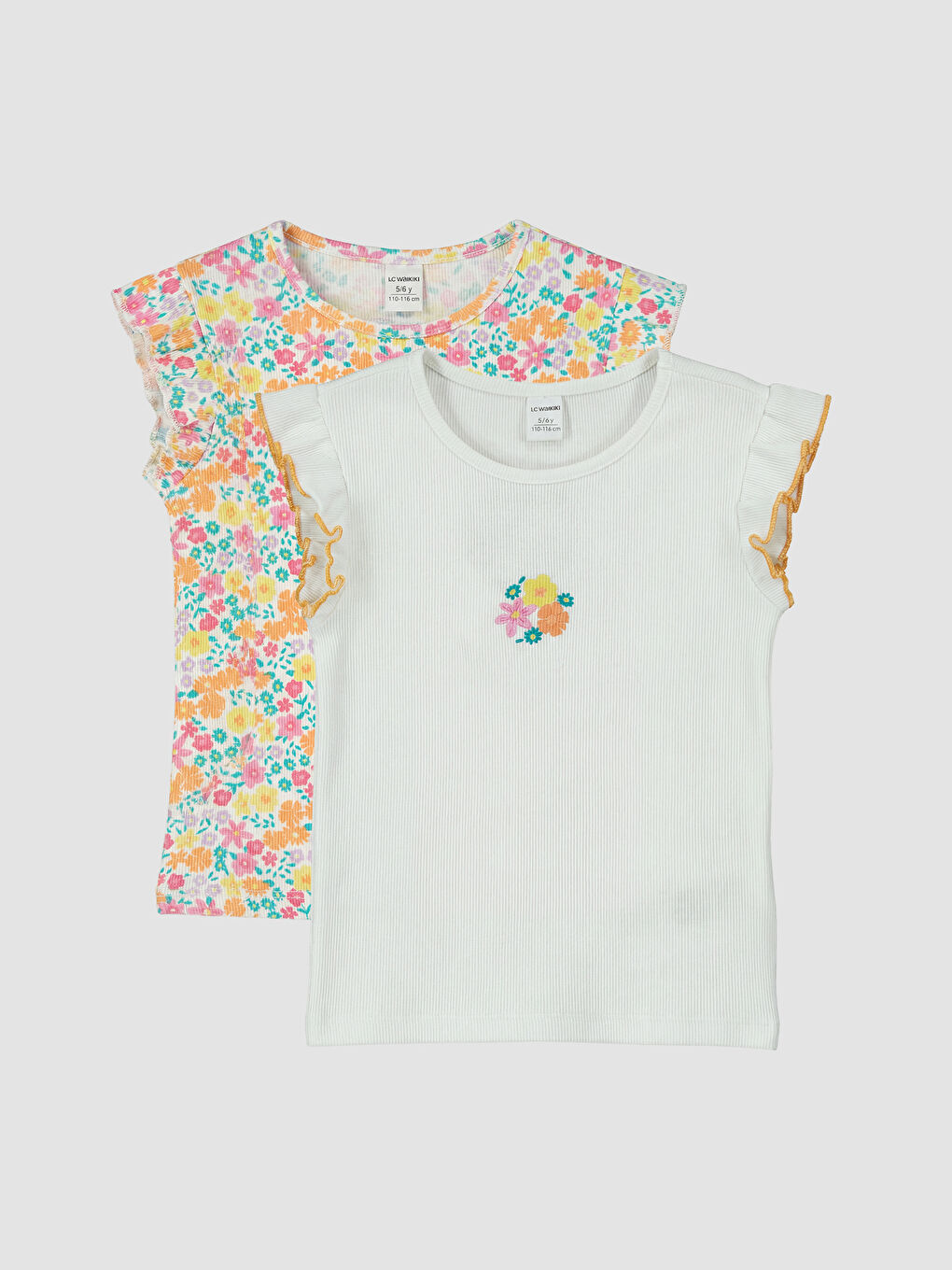 Ekru Bisiklet Yaka Baskılı Kız Çocuk Atlet 2'li