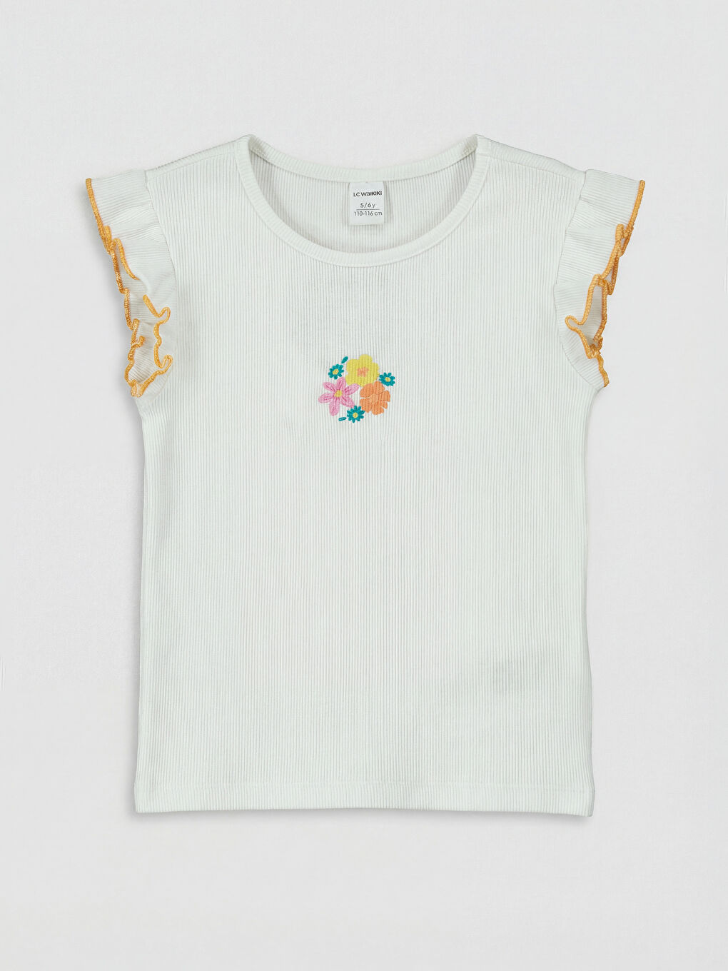 Ekru Bisiklet Yaka Baskılı Kız Çocuk Atlet 2'li-1