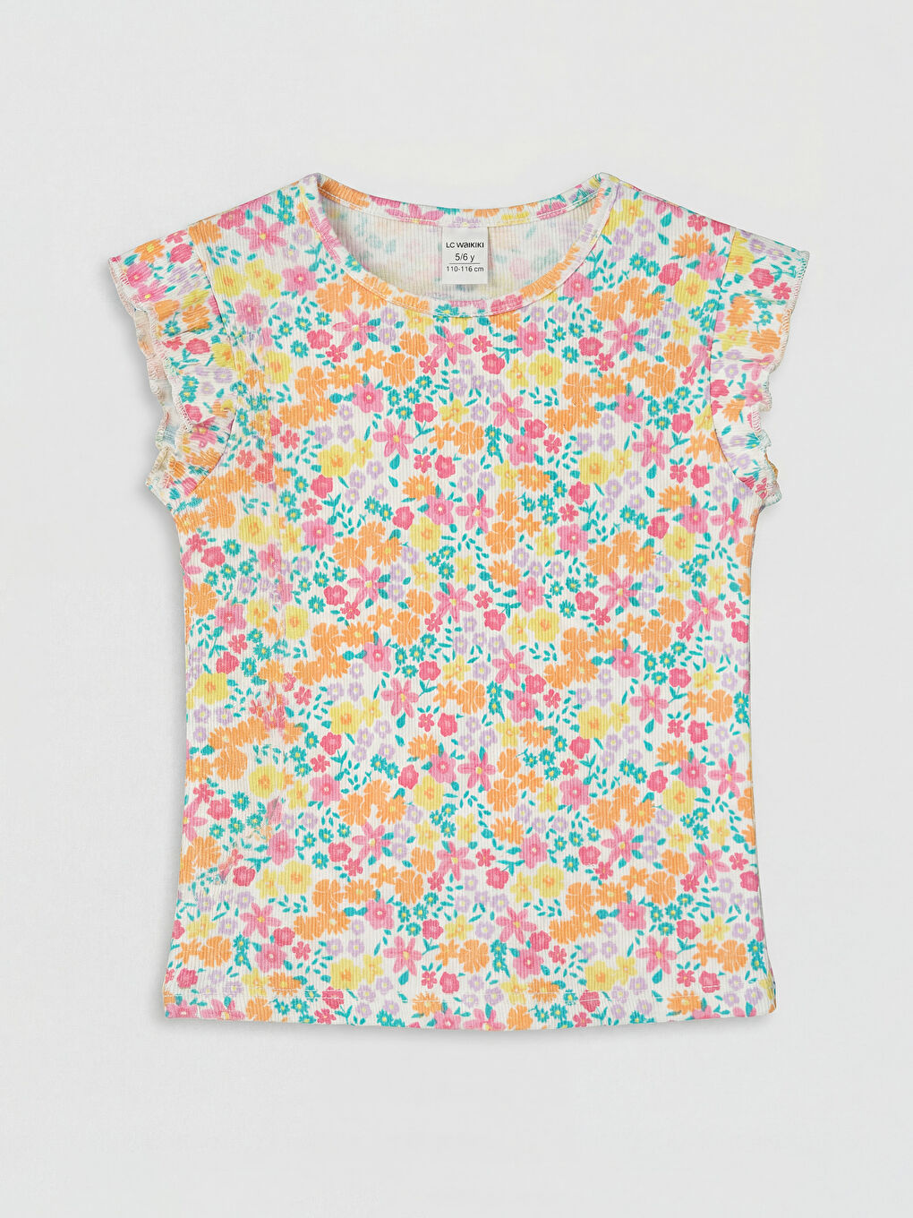 Ekru Bisiklet Yaka Baskılı Kız Çocuk Atlet 2'li-2