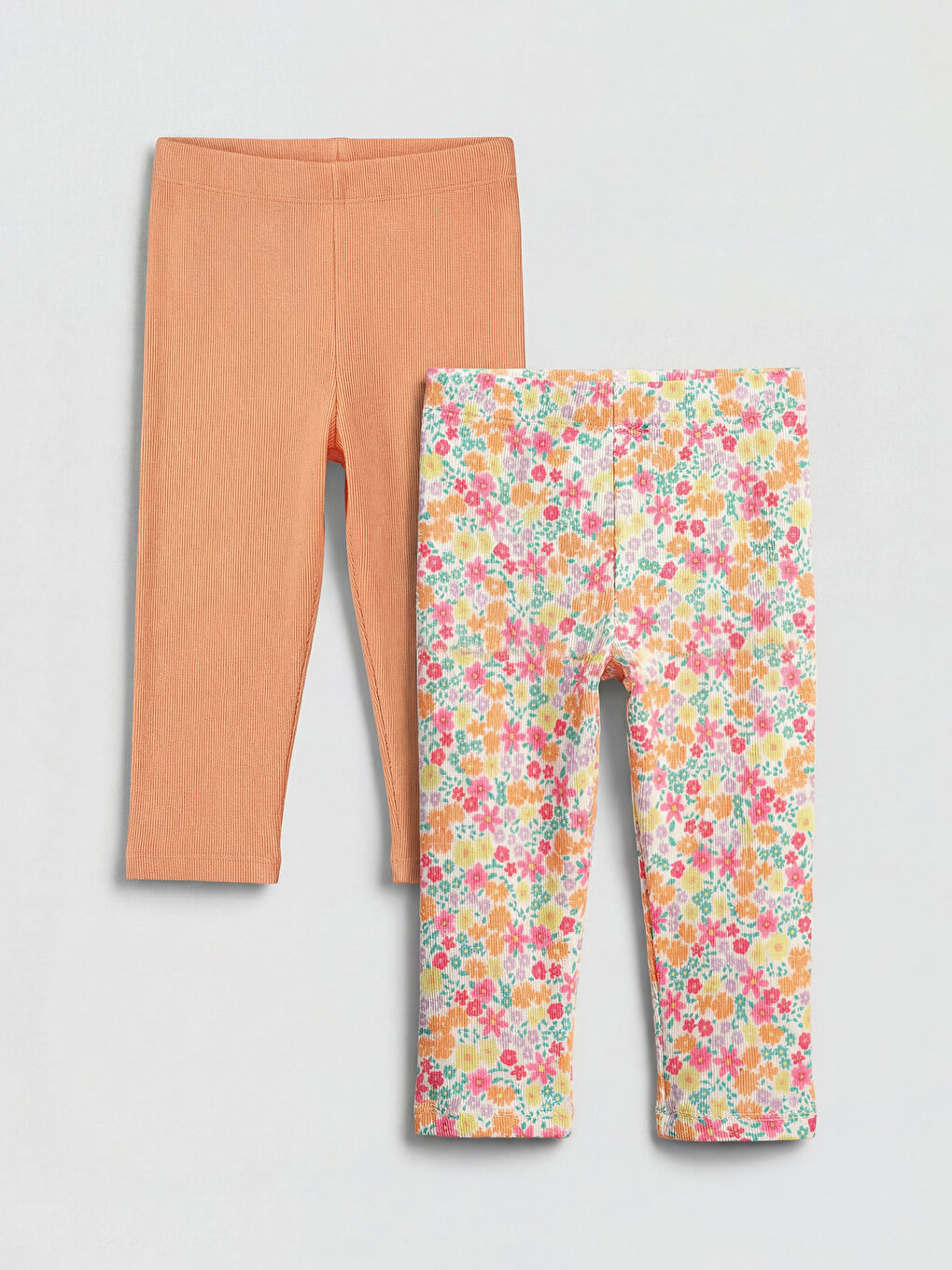 Ekru Çiçekli Fitilli Kız Çocuk Tayt 2'li