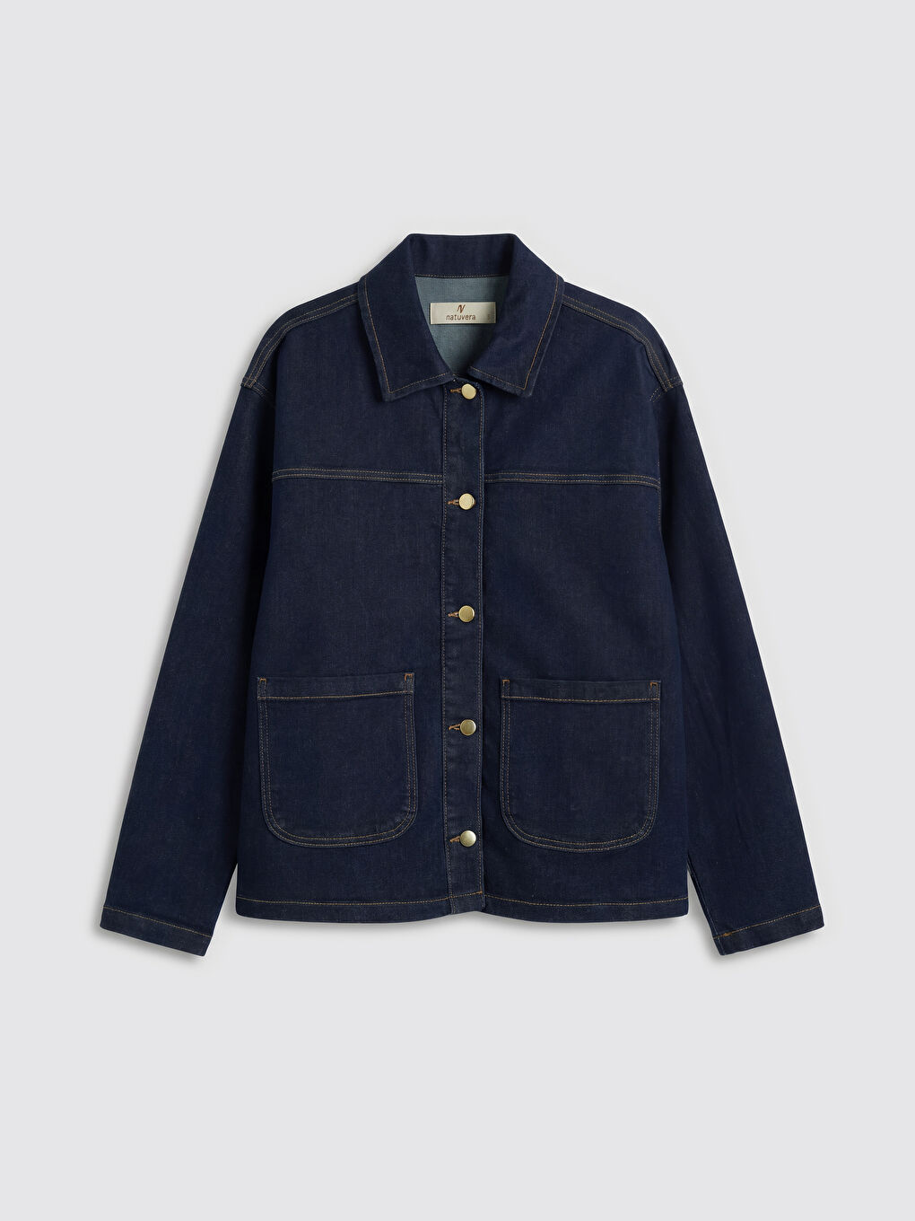 Lacivert Gömlek Yaka Kadın Jean Ceket