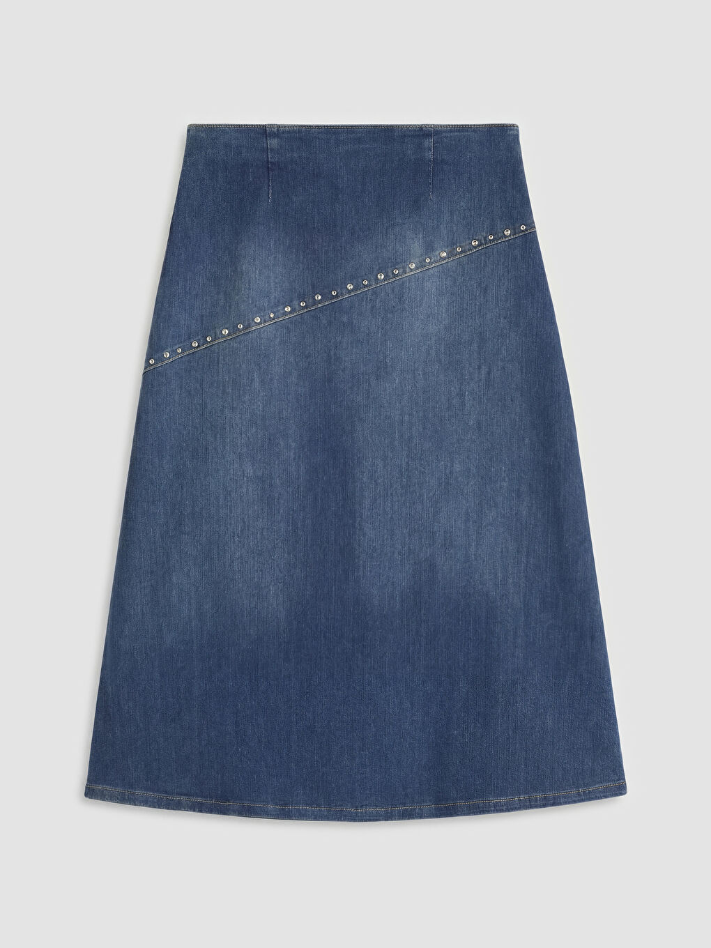 Lacivert Beli Fermuarlı Taşlı A Kesim Jean Etek-1