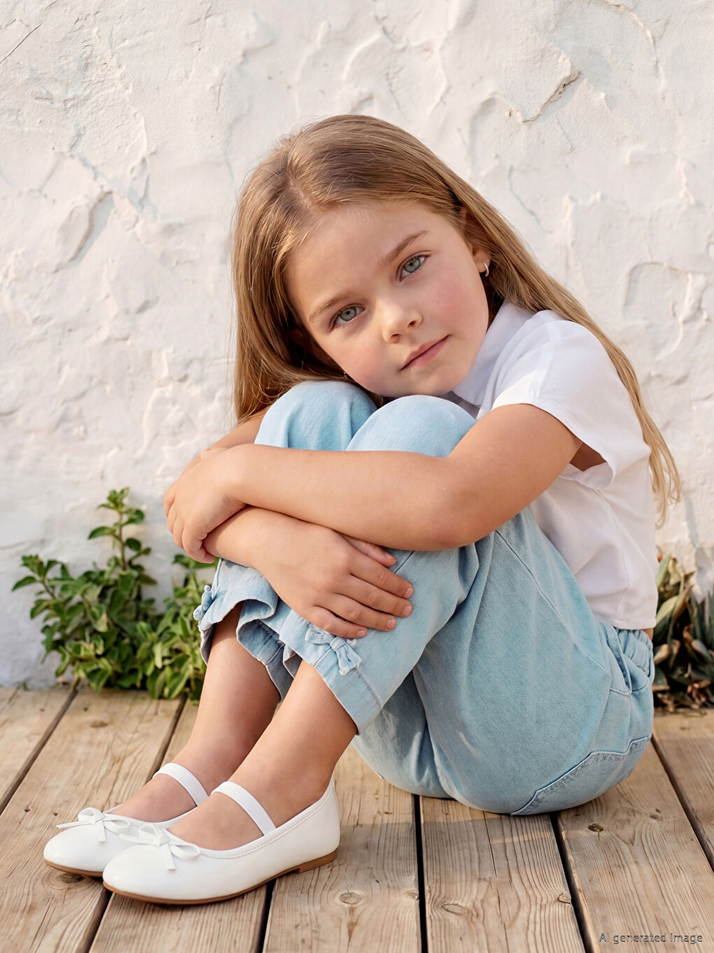 Elastic Waist Bow Detail Girls' Jeans
