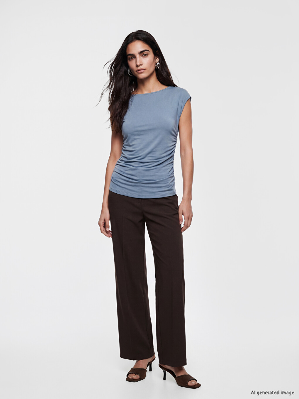 Bluza sa okruglim izrezom i naborima-1