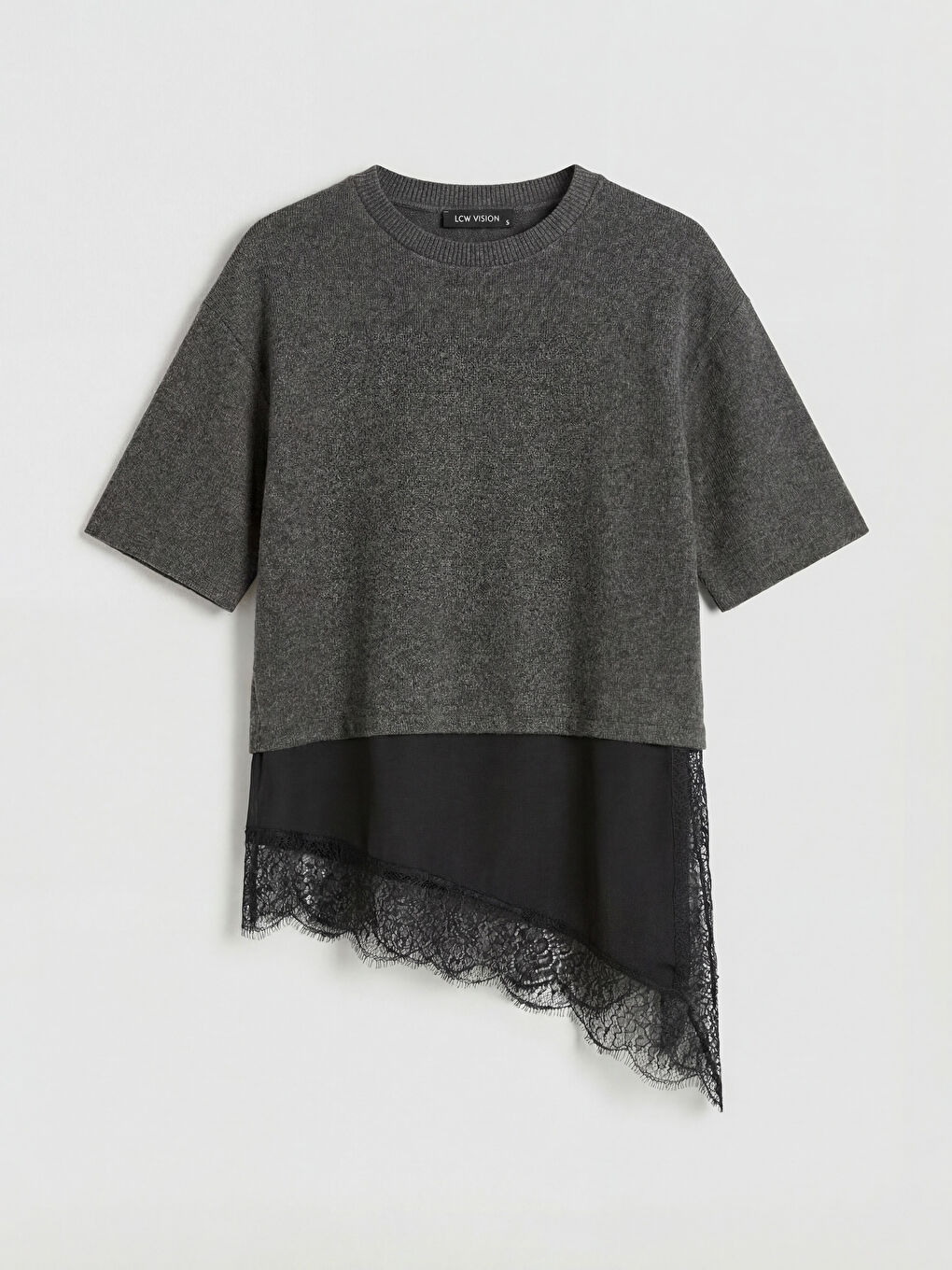 Antrasit Bisiklet Yaka Asimetrik Kesim Kadın Triko Kazak	