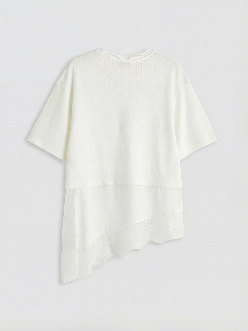 Ekru Bisiklet Yaka Asimetrik Kesim Kadın Triko Kazak	-1