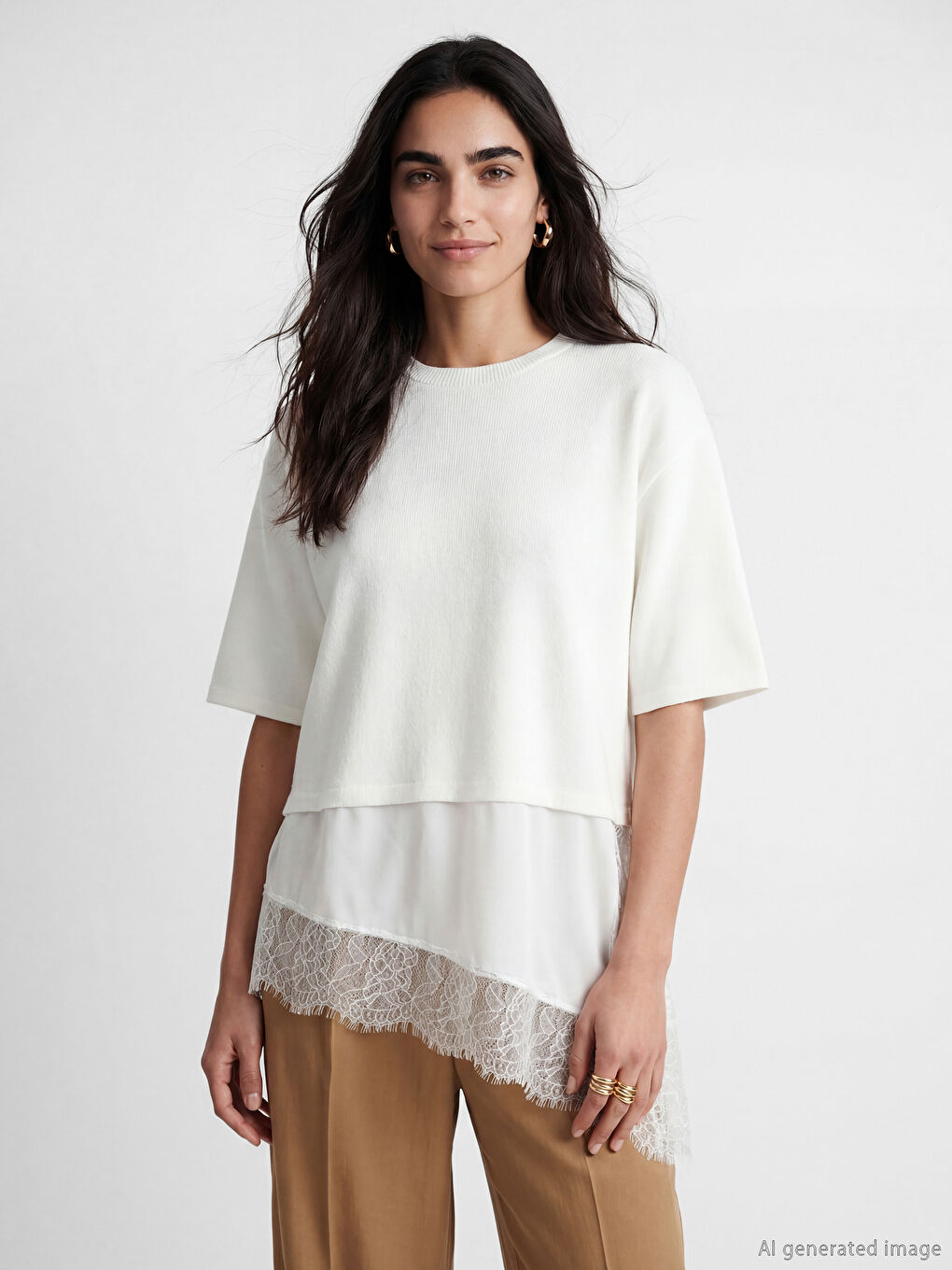 Crew Neck Asymmetric Cut Women's Knitwear Sweater