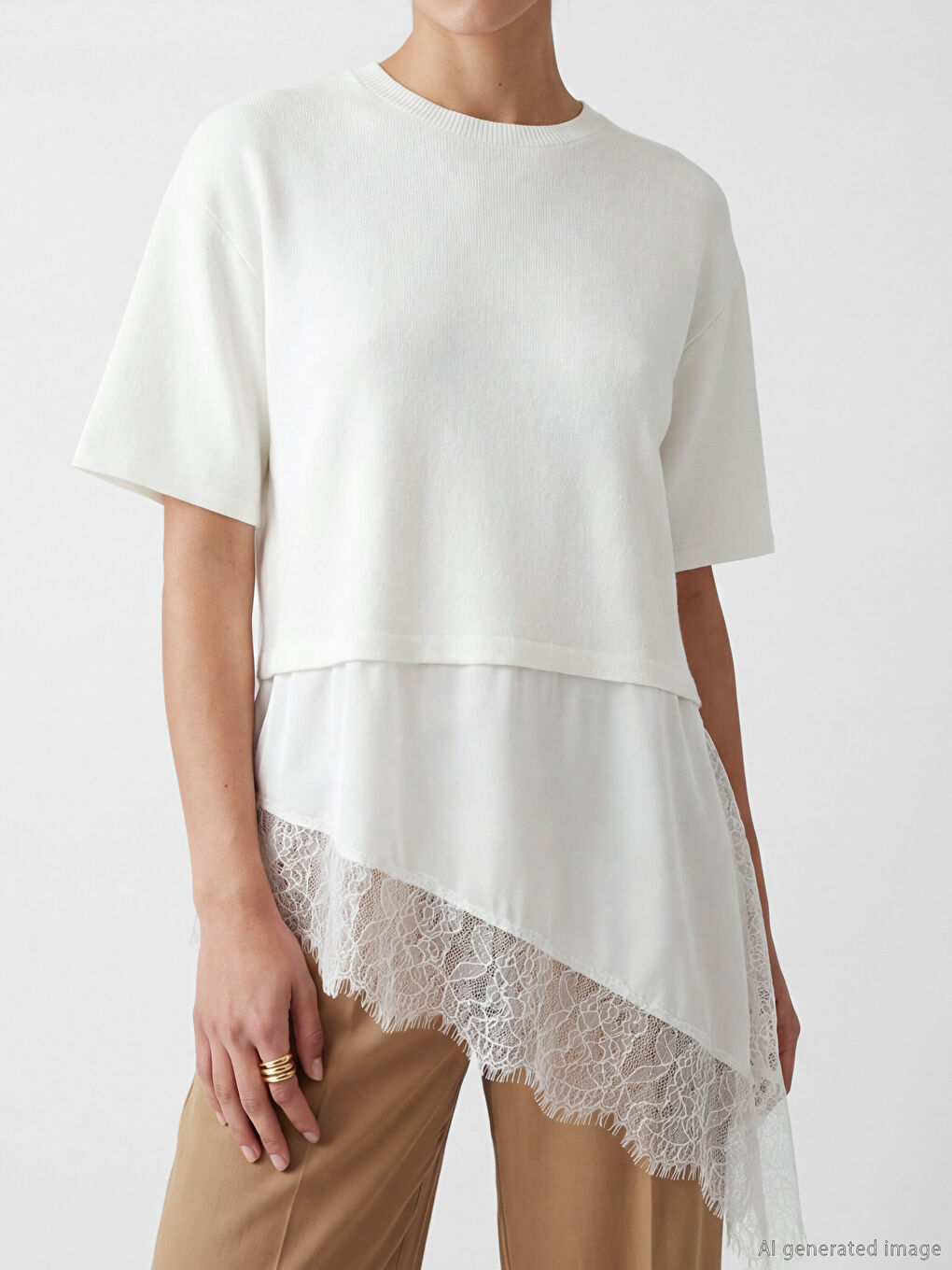 Crew Neck Asymmetric Cut Women's Knitwear Sweater-2