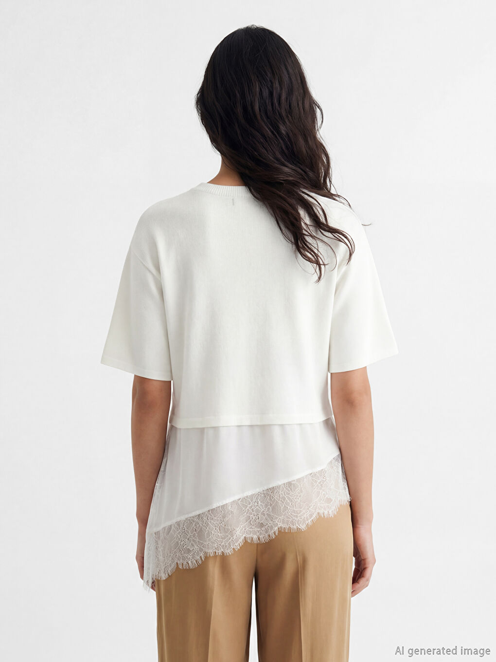 Crew Neck Asymmetric Cut Women's Knitwear Sweater-3