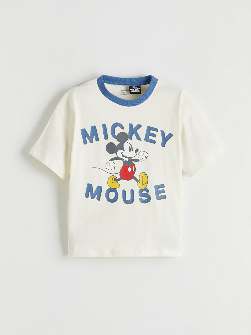 Bej Bisiklet Yaka Mickey Mouse Baskılı Erkek Çocuk Tişört