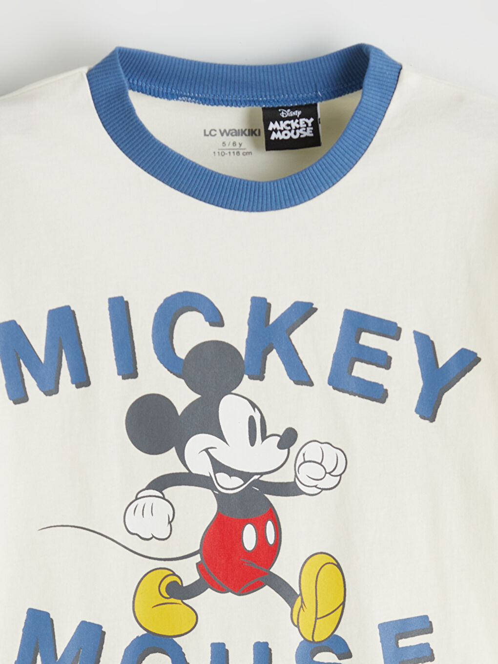 Bej Bisiklet Yaka Mickey Mouse Baskılı Erkek Çocuk Tişört-1