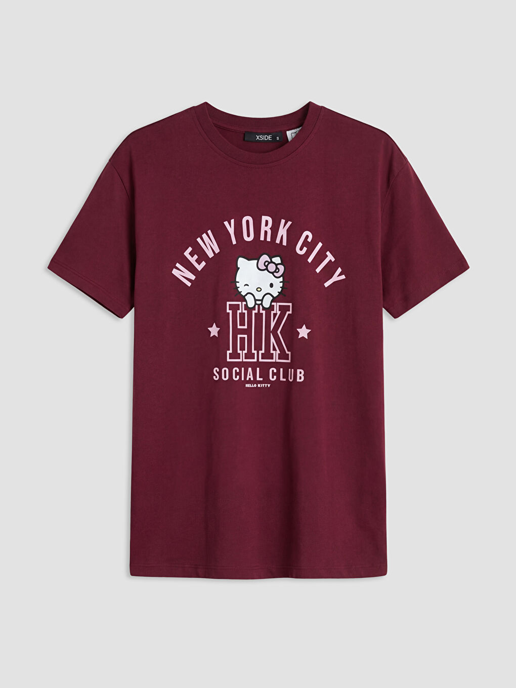 Bordo Bisiklet Yaka Hello Kitty Baskılı Kadın Tişört