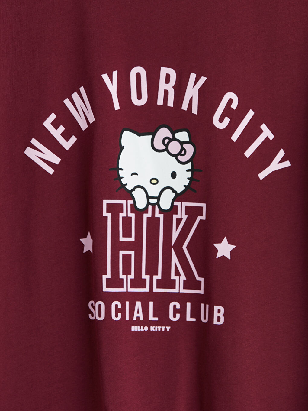 Bordo Bisiklet Yaka Hello Kitty Baskılı Kadın Tişört-2