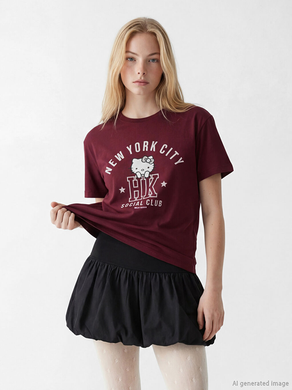 Crew Neck Hello Kitty Printed Women's T-Shirt