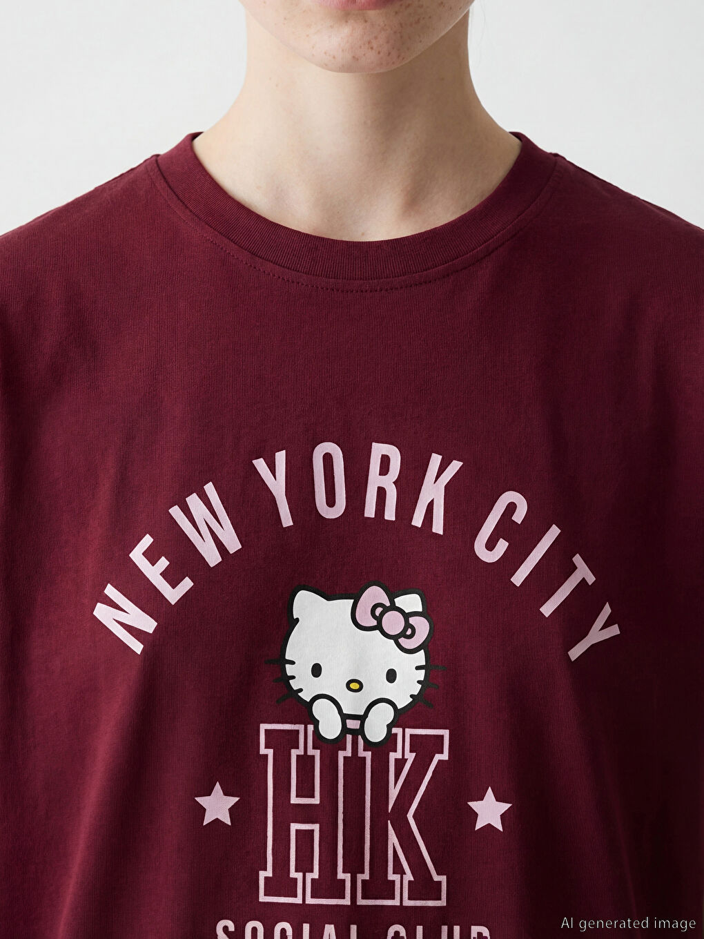 Crew Neck Hello Kitty Printed Women's T-Shirt-2