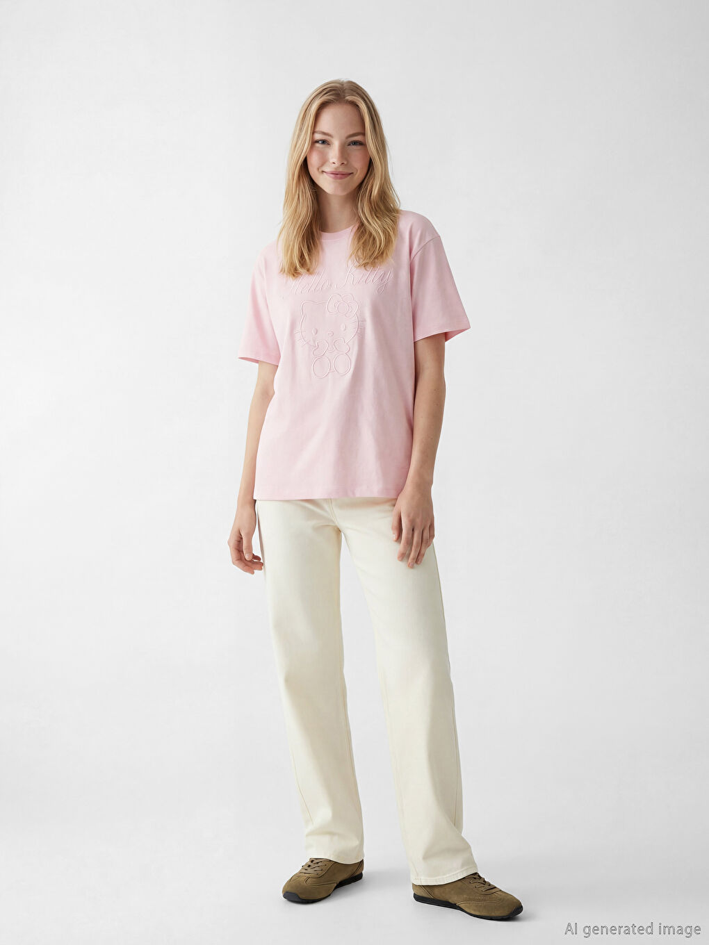 Tricou Supradimensionat cu Broderie Hello Kitty pentru Femei-1