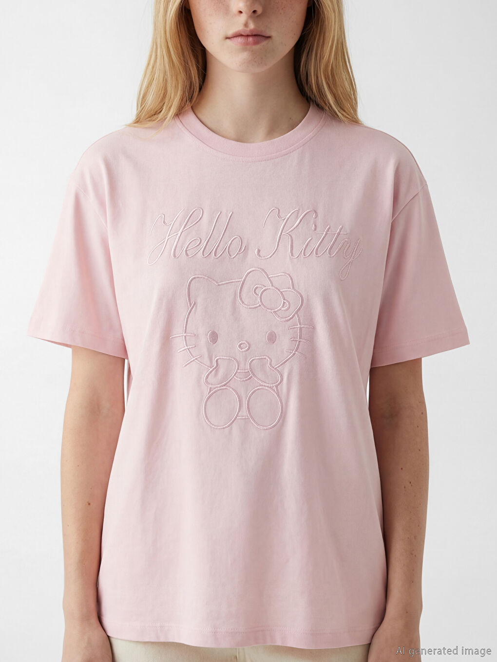 Tricou Supradimensionat cu Broderie Hello Kitty pentru Femei-2