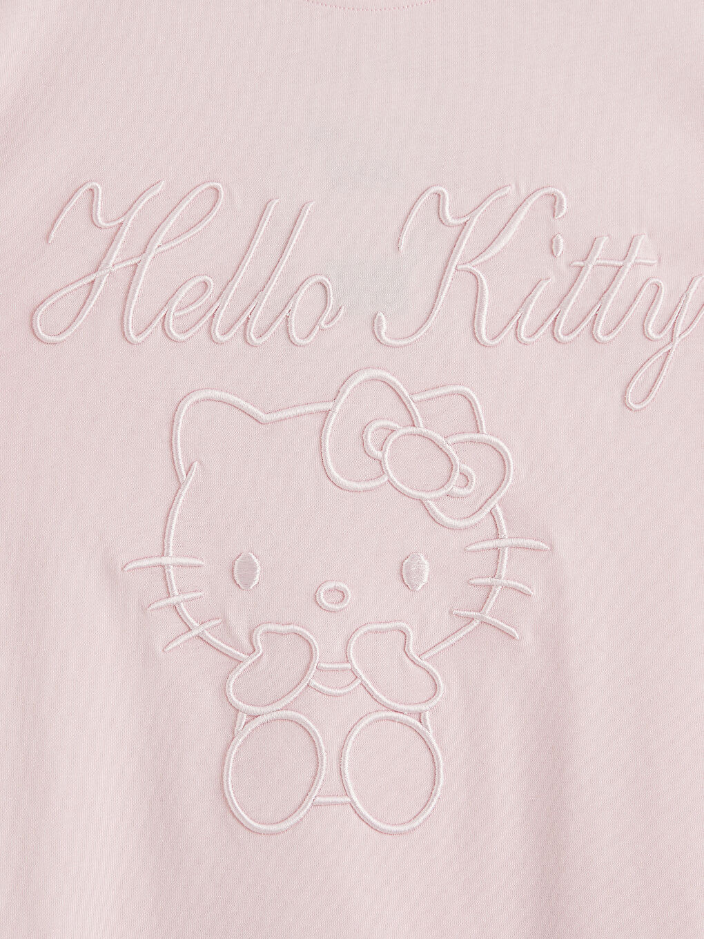 Pembe Bisiklet Yaka Hello Kitty Nakışlı Kadın Tişört-2