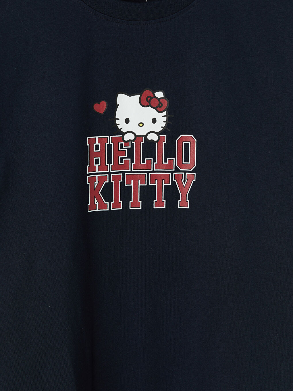 Lacivert Bisiklet Yaka Hello Kitty Baskılı Kadın Tişört-2