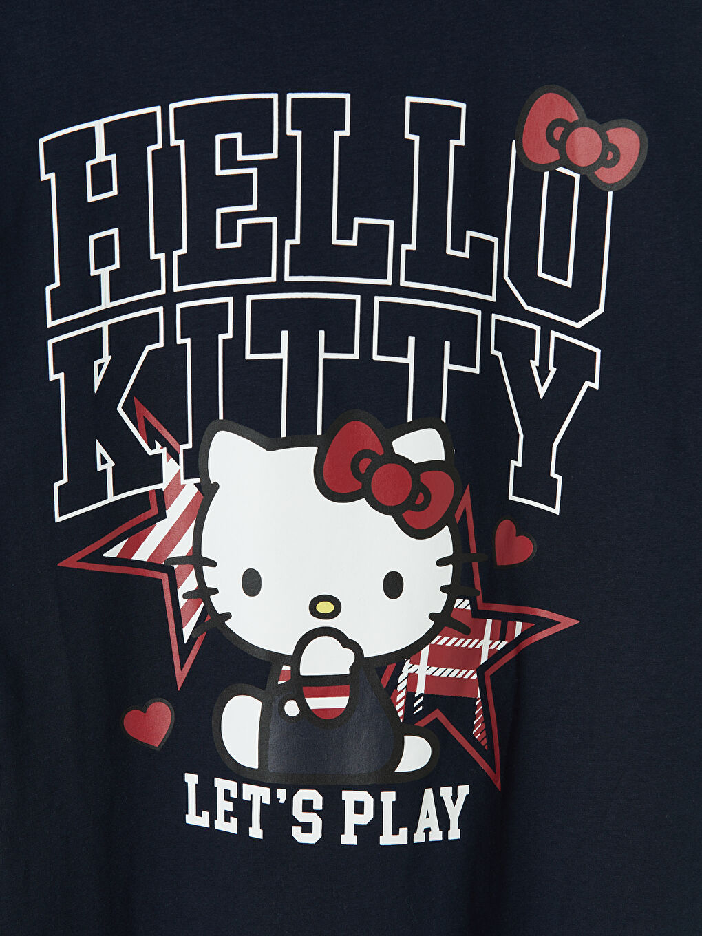 Lacivert Bisiklet Yaka Hello Kitty Baskılı Kadın Tişört-3