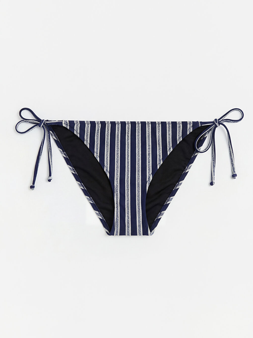 Lacivert Çizgili Yanlardan Bağlamalı Kadın Bikini Altı	