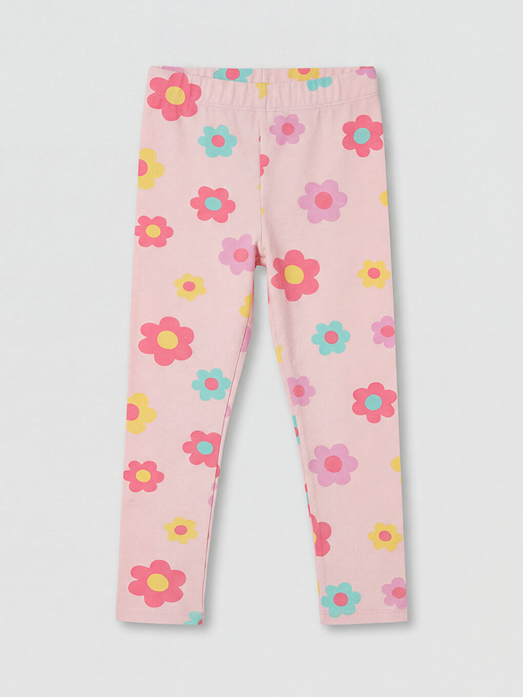 Pembe Çiçek Baskılı Kız Çocuk Tayt