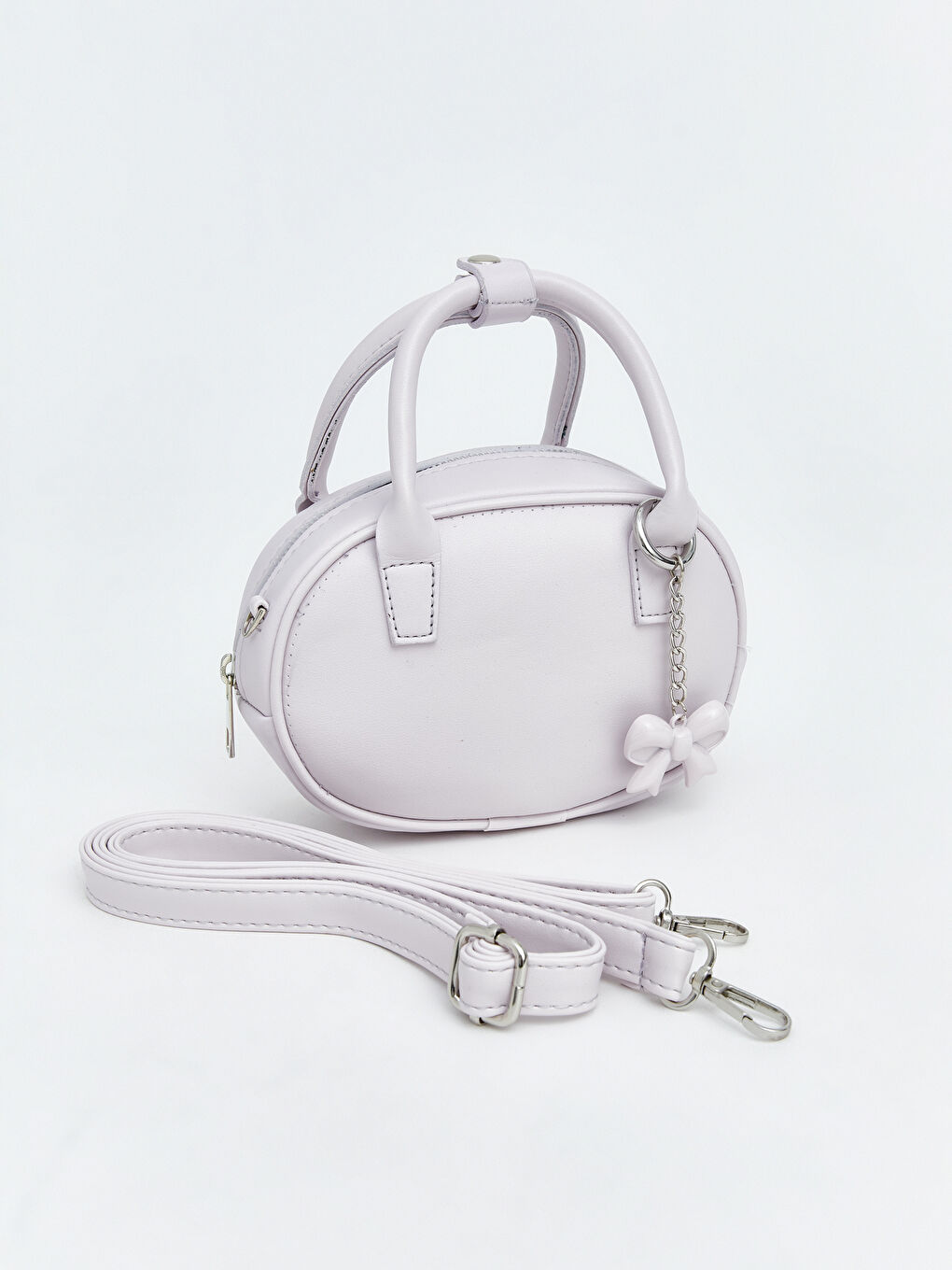 Lila Fiyonk Detaylı Deri Görünümlü Kadın Omuz Çantası-1