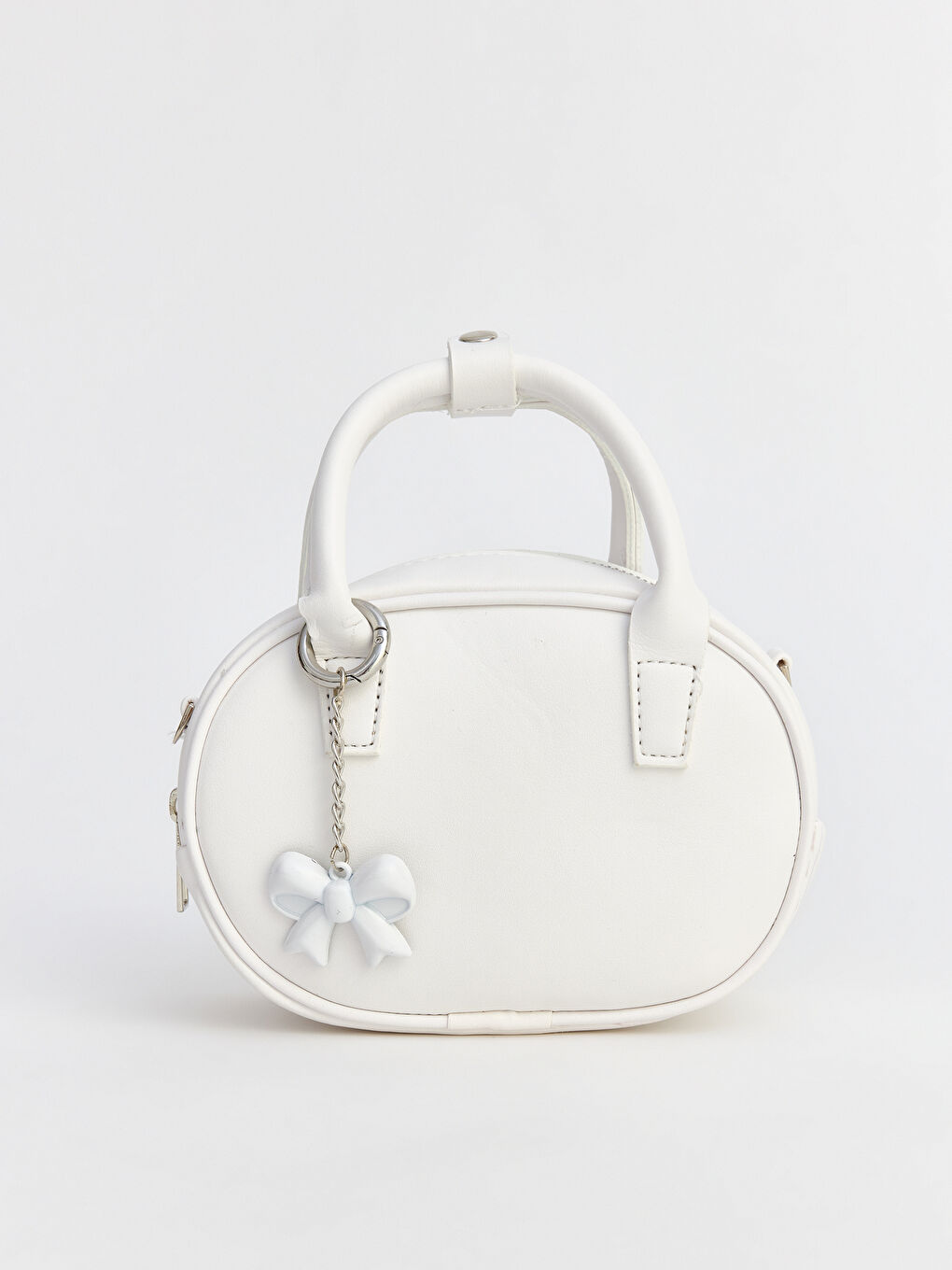 Beyaz Fiyonk Detaylı Deri Görünümlü Kadın Omuz Çantası