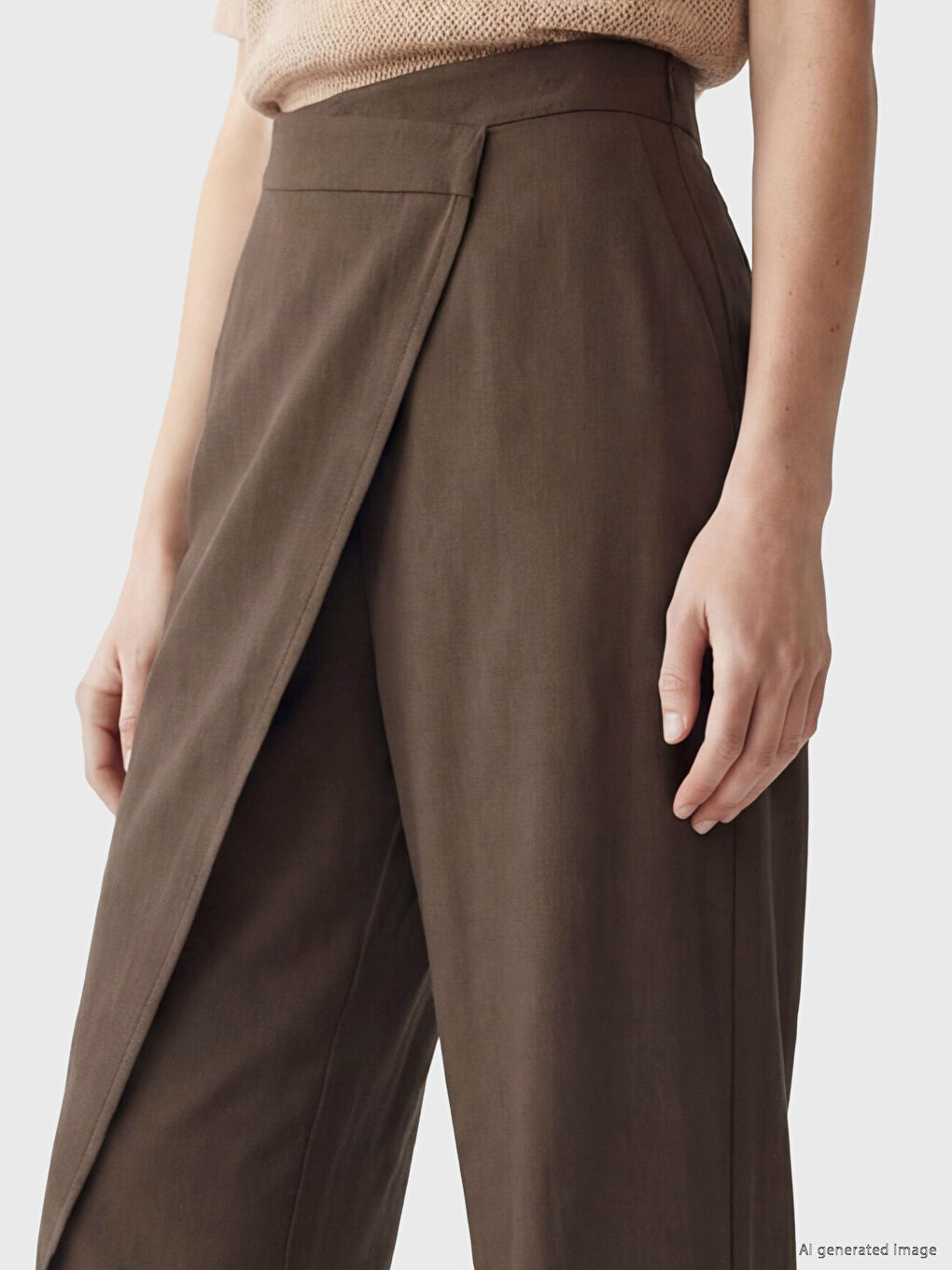 Regular Fit Wrap Closure Women's Trousers-2
