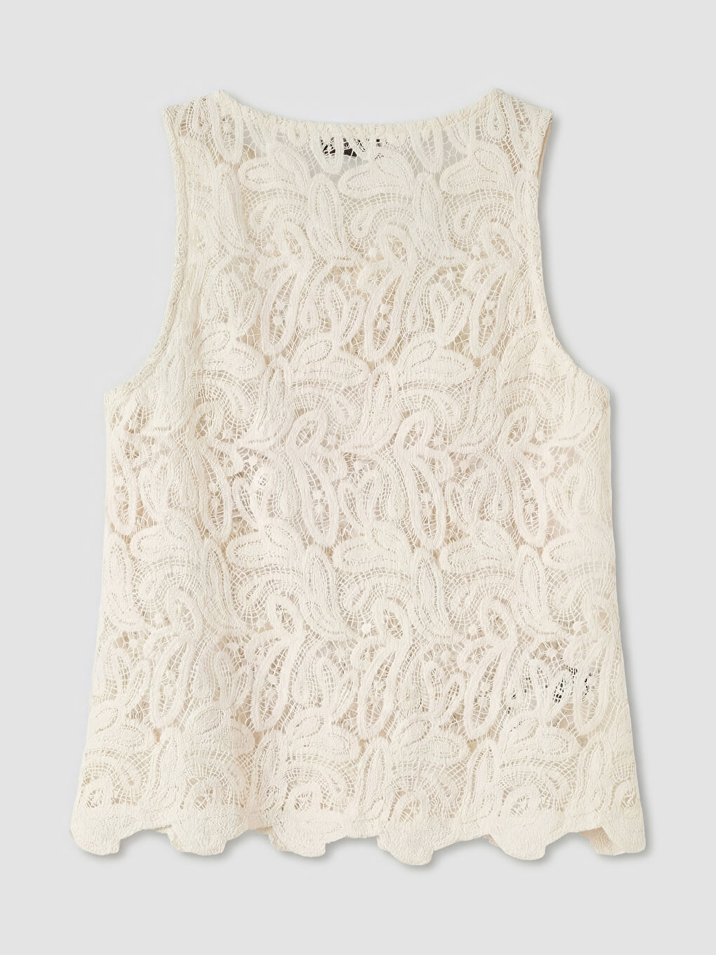 Ekru Bisiklet Yaka Dantelli Bluz-1