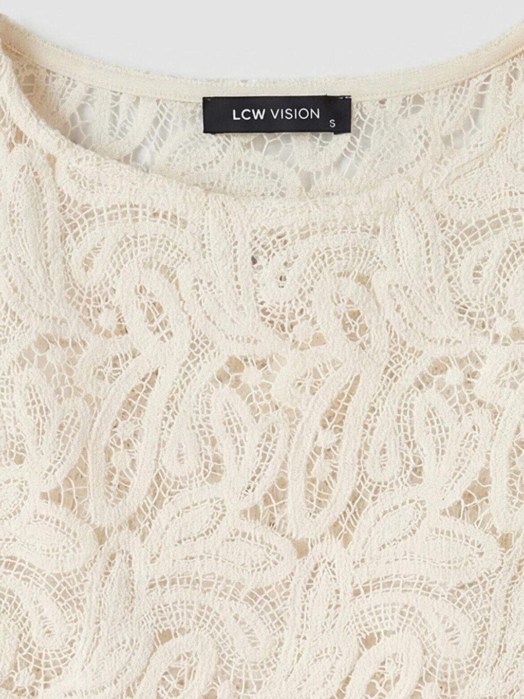 Ekru Bisiklet Yaka Dantelli Bluz-2