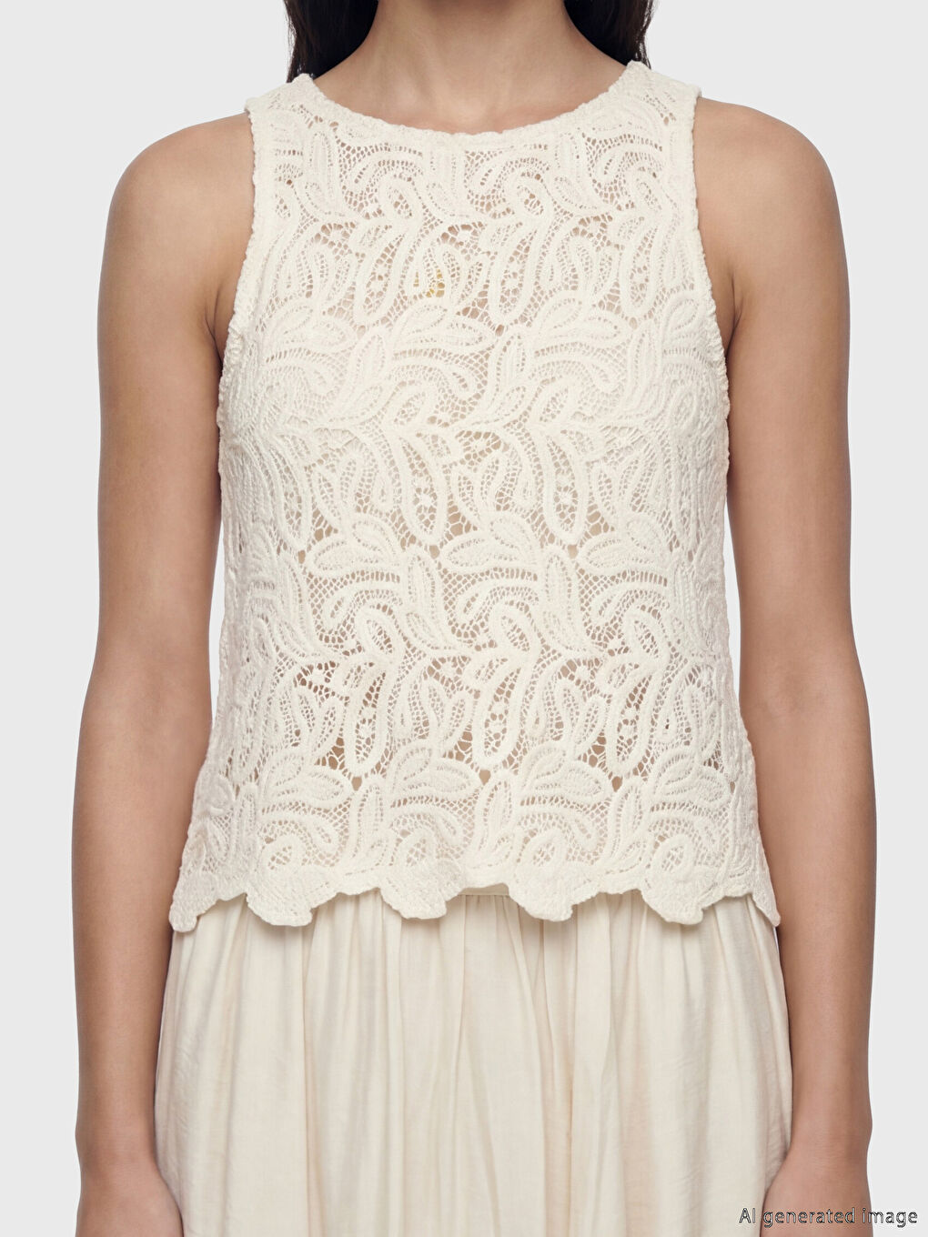 Beyaz Bisiklet Yaka Dantelli Bluz-2