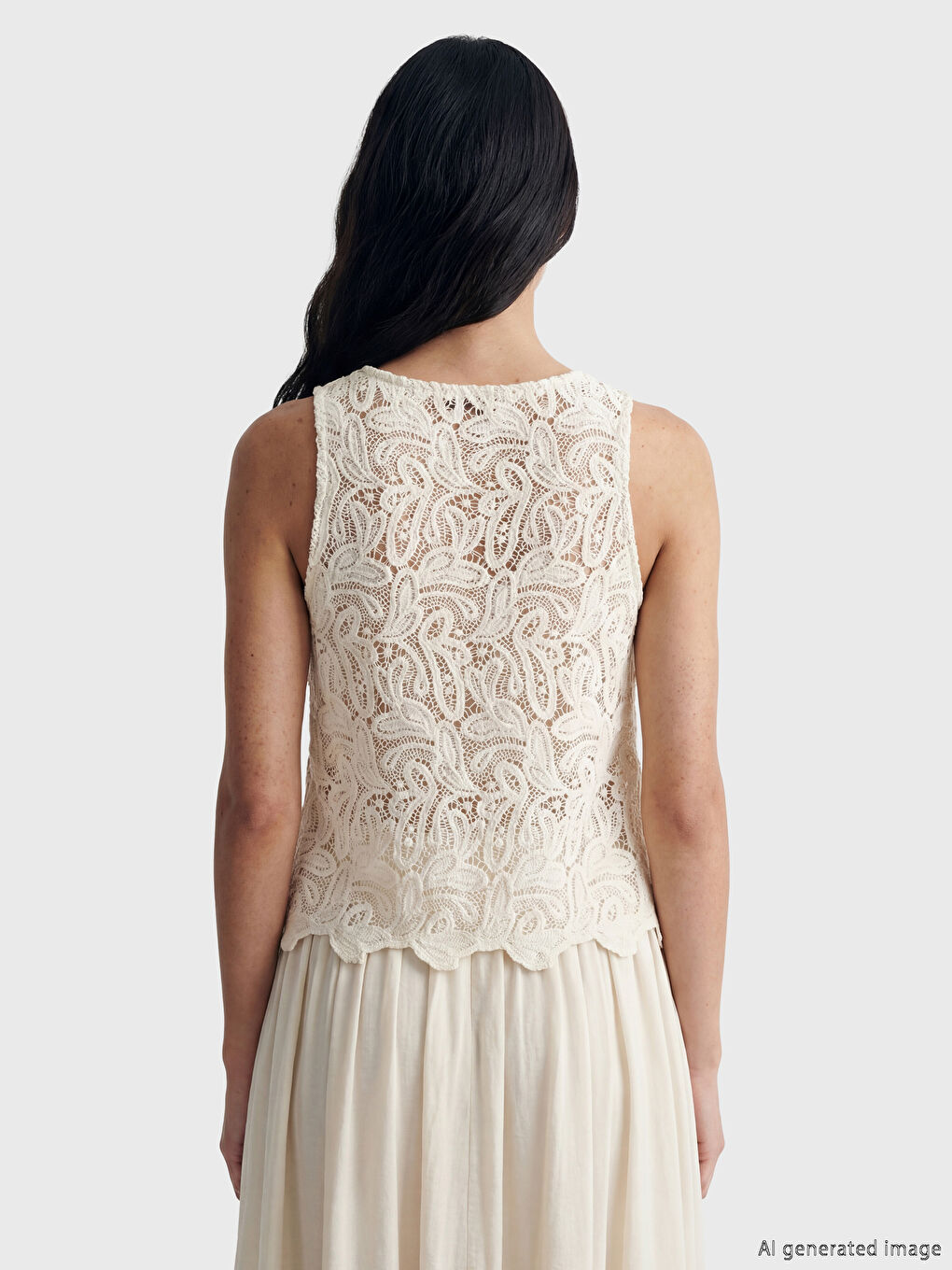 Beyaz Bisiklet Yaka Dantelli Bluz-3