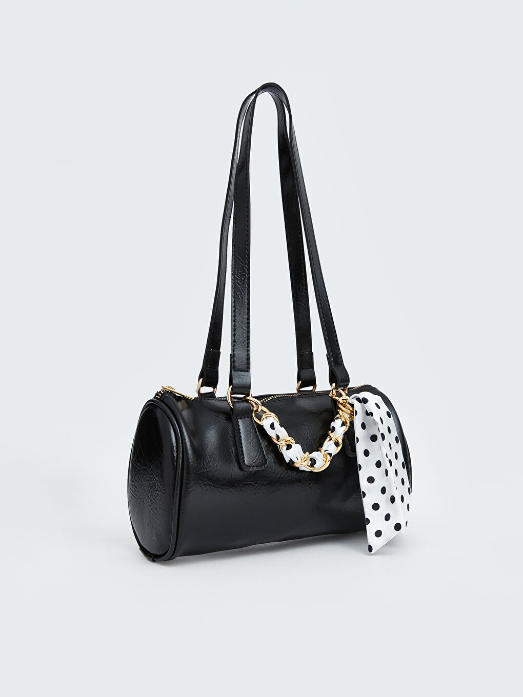 Siyah Zincir Detaylı Deri Görünümlü Kadın Omuz Çantası-1