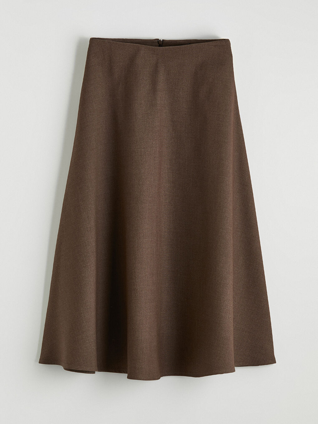Kahverengi Yüksek Bel Fermuarlı Kloş Etek