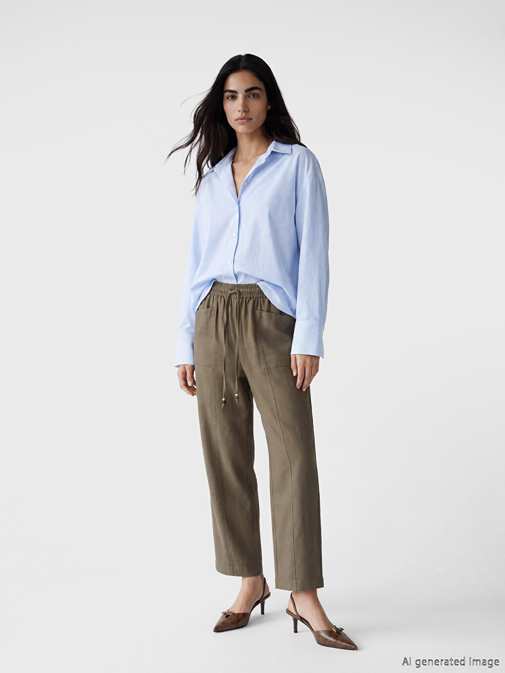 Elastic Waist Linen Blend Women's Trousers